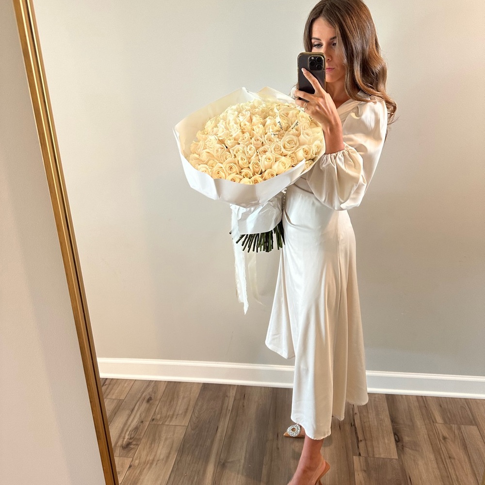 Elegant Cream Button-Detail Dress